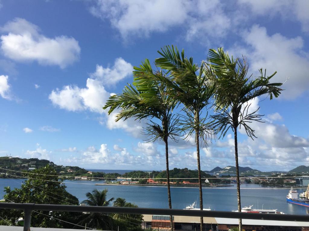 a large body of water with palm trees at Harbour Vista Inn in Castries