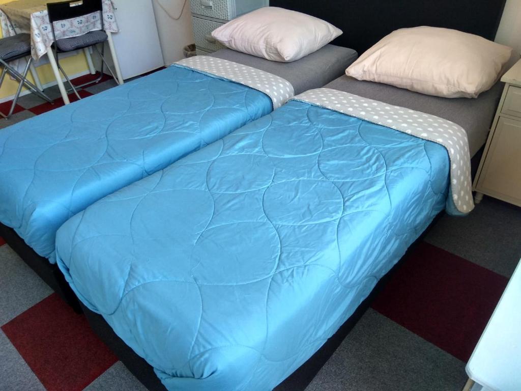 twee bedden naast elkaar in een kamer bij Bed and Breakfast Amsterdam Holy Dove in Amsterdam