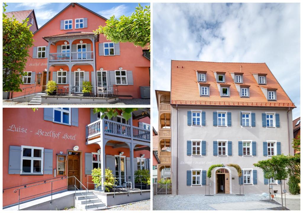 uma colagem de três imagens de um edifício em Hotel Luise-Luisenhof em Dinkelsbühl