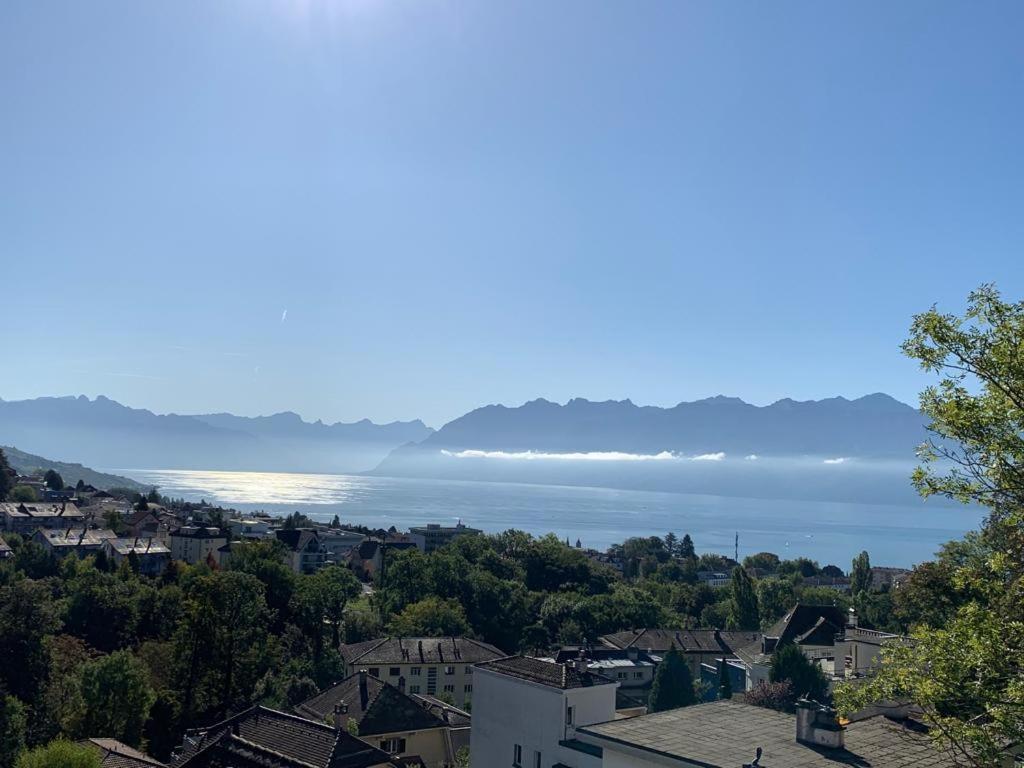 a view of the lake from a city at New Luxury Lake view Apartment - Lausanne in Lausanne