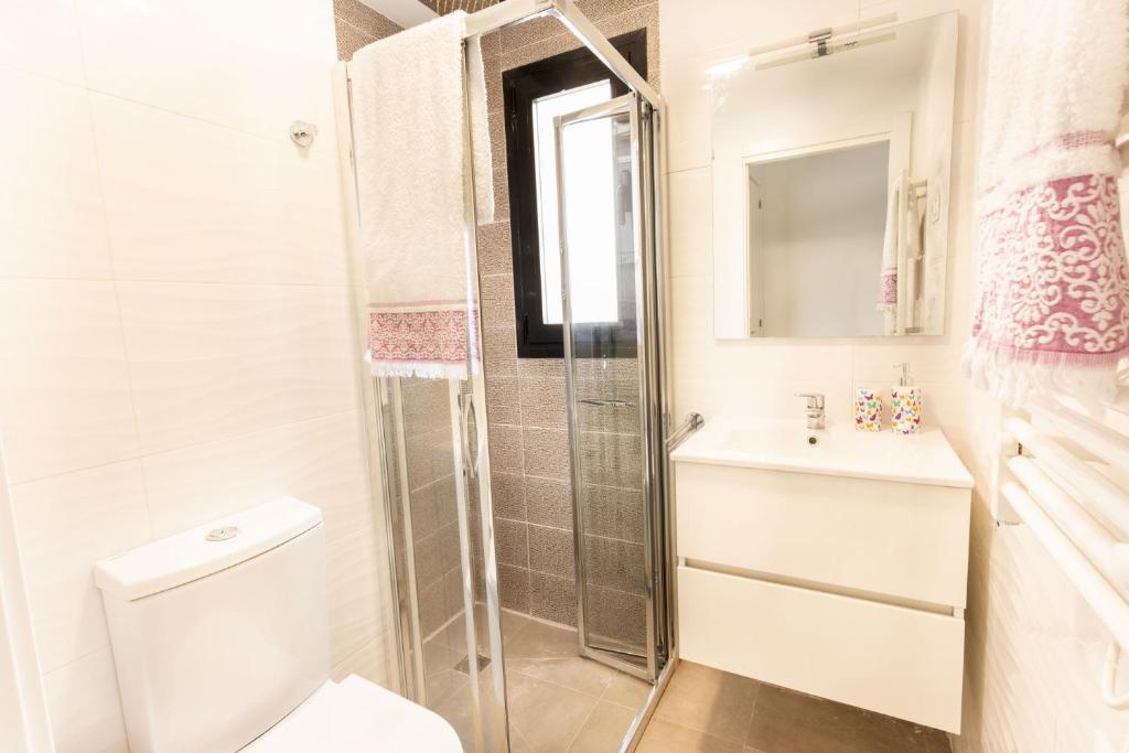 a bathroom with a shower and a toilet and a sink at Calpe Beach in Calpe