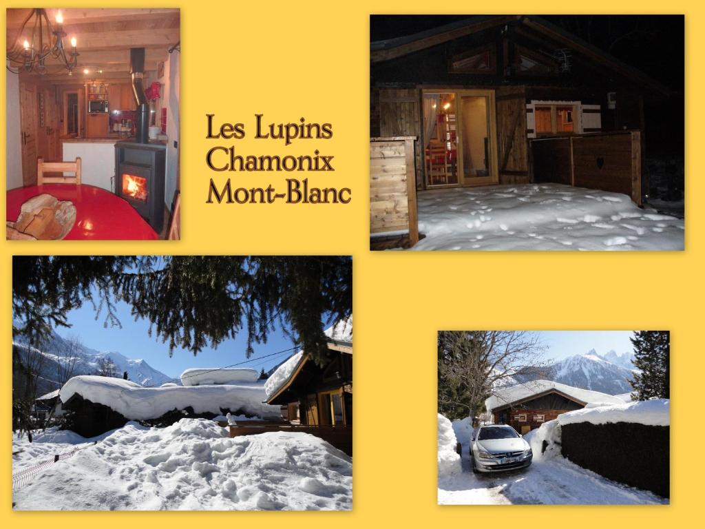 een collage van foto's van een huis in de sneeuw bij Chalet Les Lupins in Chamonix-Mont-Blanc