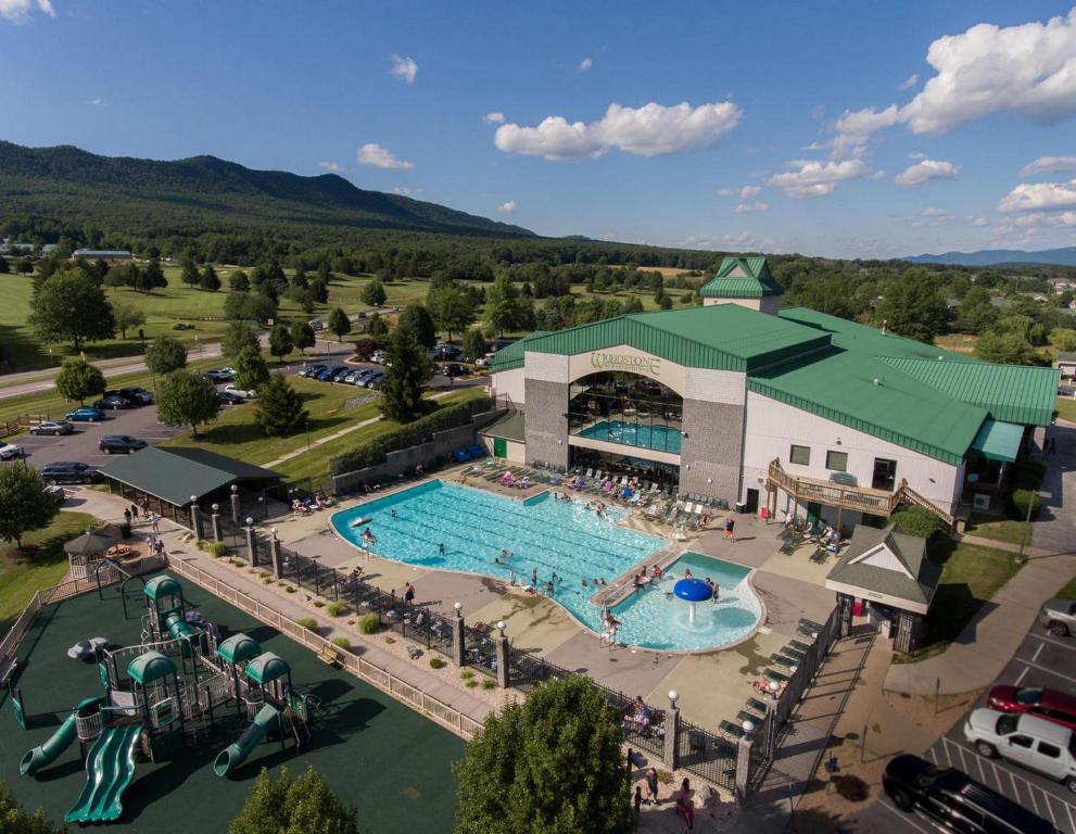an overhead view of a resort with a swimming pool at Massanutten's Regal Vistas by TripForth in McGaheysville