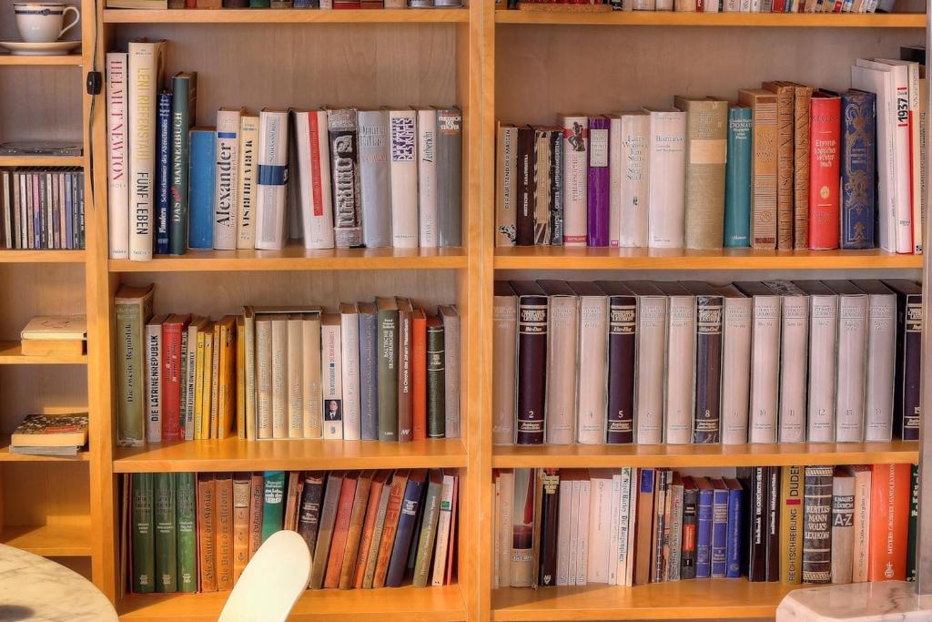 a book shelf filled with lots of books at Zoutezoute in Knokke-Heist