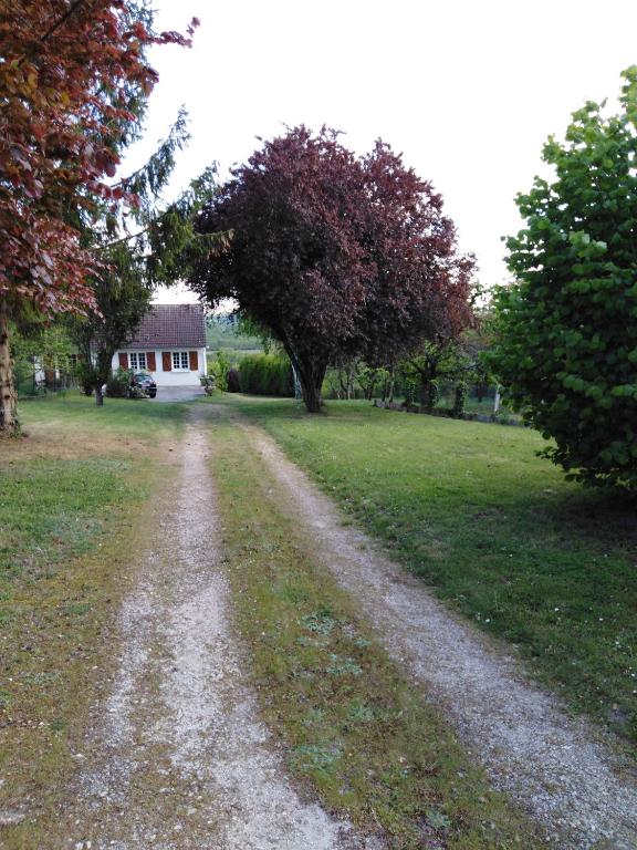 un chemin de terre menant à un champ avec une maison dans l'établissement Villa poupa, à Châtillon-sur-Cher