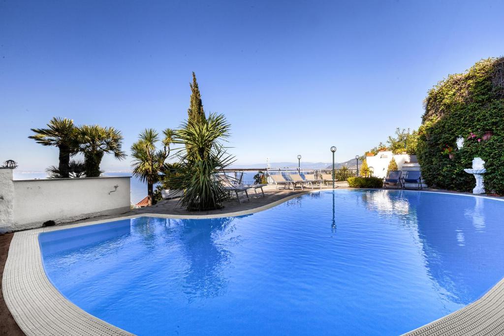 een groot blauw zwembad naast de oceaan bij Amore Rentals - Villa Bianca in Sorrento