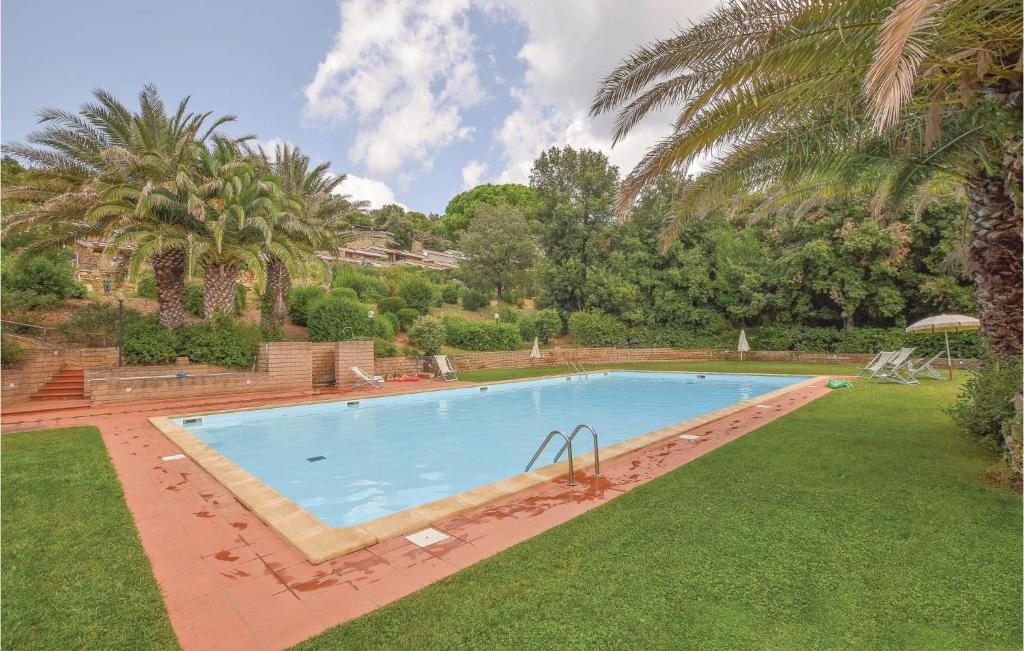 uma grande piscina num quintal com palmeiras em Casa Daniela em Punta Ala
