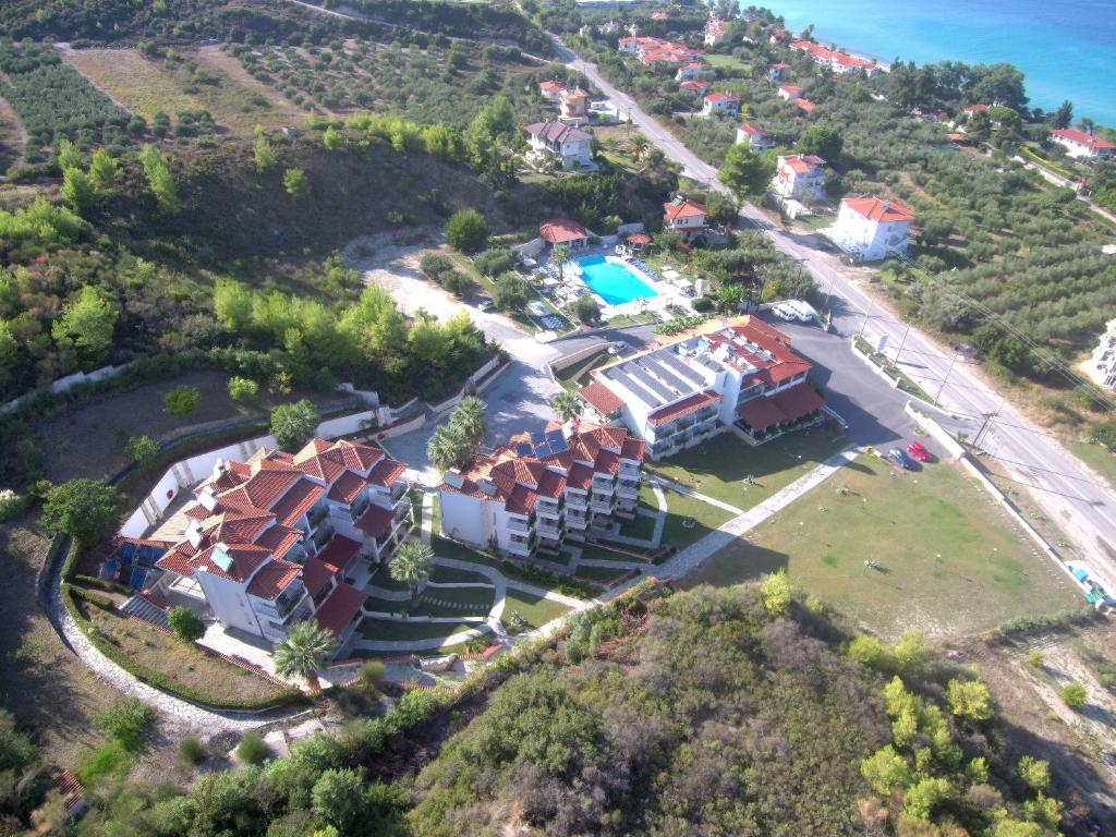 an aerial view of a resort with a swimming pool at Halkidiki Palace in Polychrono