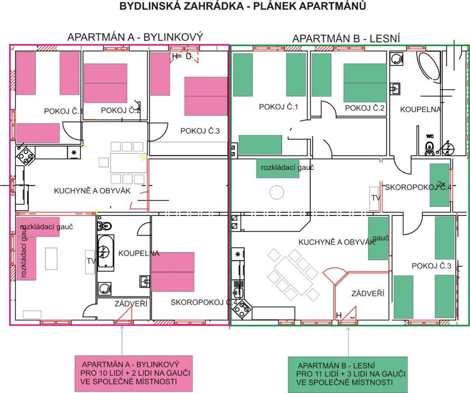 Půdorys ubytování Bydlinská zahrádka Těšíkov