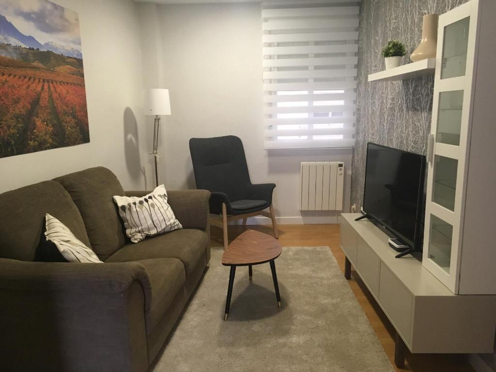 a living room with a couch and a tv at Piso centrico y moderno en Logroño Vivienda de uso Turistico in Logroño