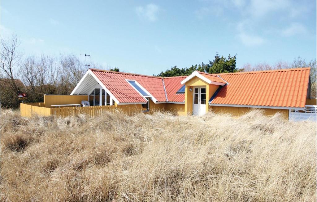 HavrvigにあるNice Home In Hvide Sande With 3 Bedrooms And Wifiの畑の上にオレンジ色の屋根がある家