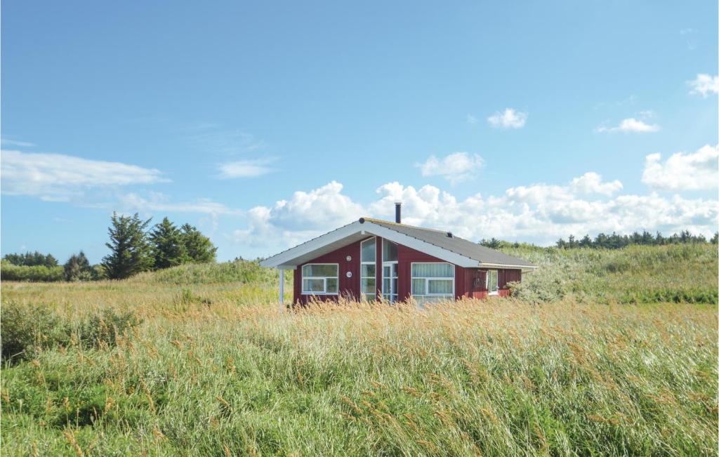 a red house in a field of tall grass at 3 Bedroom Pet Friendly Home In Hirtshals in Hirtshals