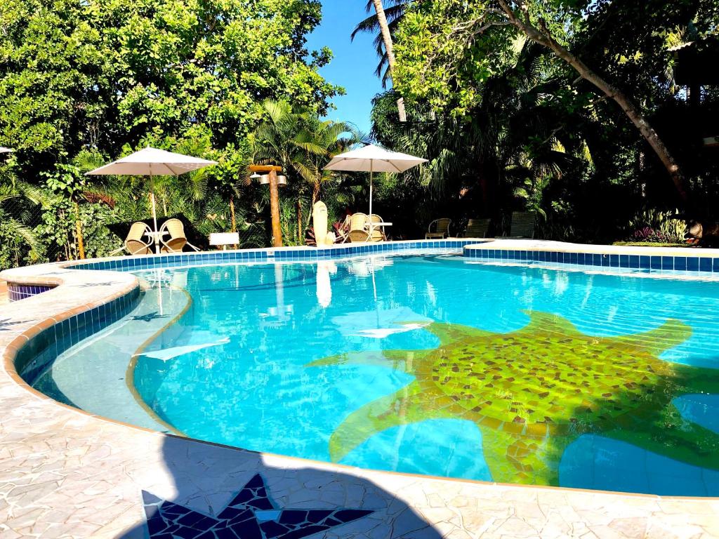 une grande piscine avec une étoile de mer dans l'eau dans l'établissement Vilarejo Do Farol, Praia do Forte, à Praia do Forte