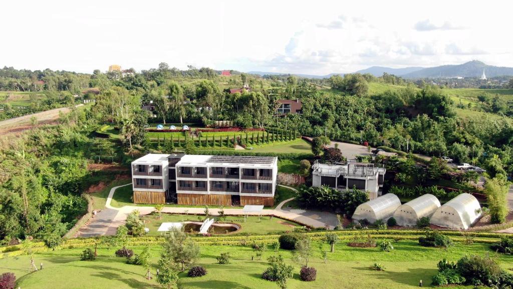 an aerial view of a building in a park at Arabica Khaokho in Khao Kho