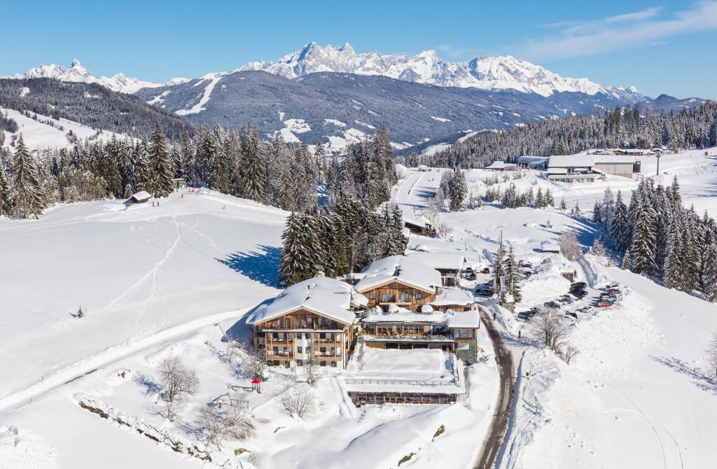 una vista aérea de un lodge en la nieve en Naturhotel Edelweiss Wagrain, en Wagrain