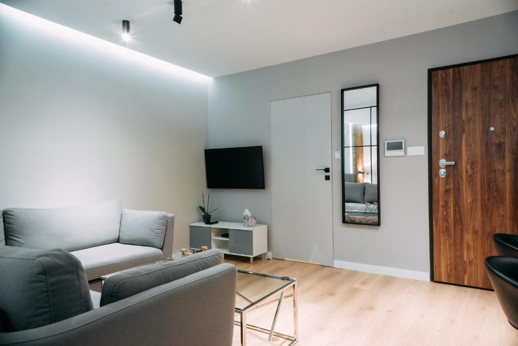 Televízia a/alebo spoločenská miestnosť v ubytovaní Vistula Terraces Apartment