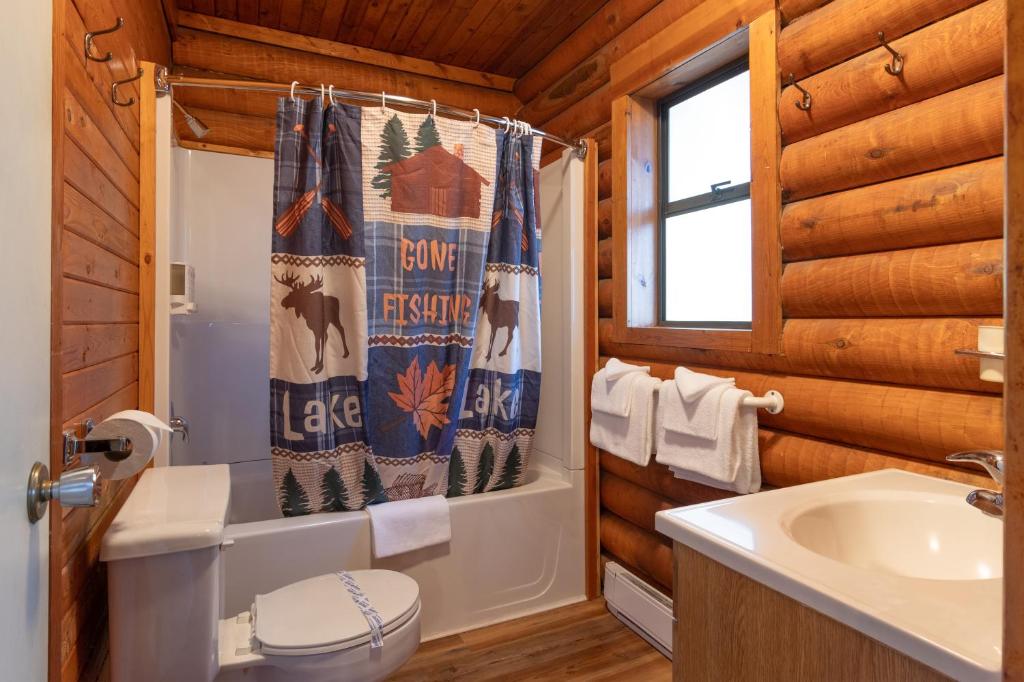 a bathroom with a toilet and a sink at Cusheon Lake Resort in Ganges