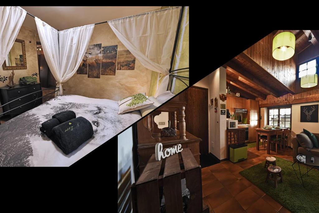 un collage di foto di una camera da letto e di un soggiorno di Maison I Love Mont Blanc a Courmayeur