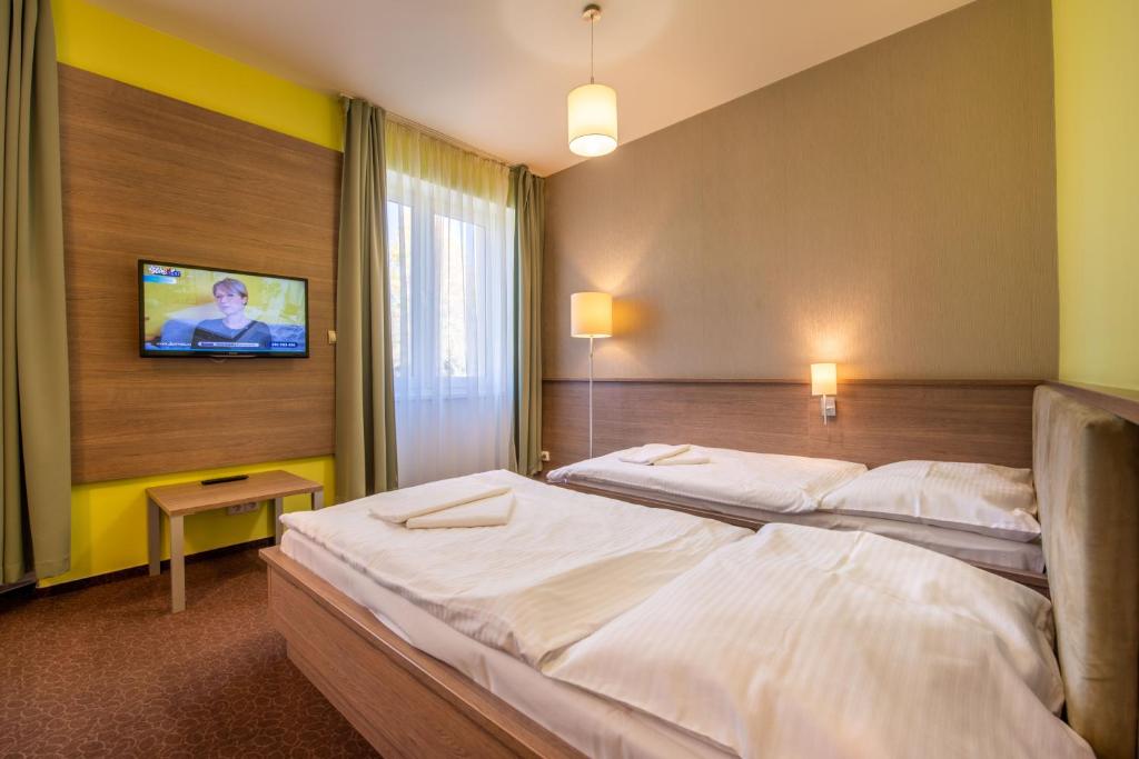 Postel nebo postele na pokoji v ubytování Hotel Lučivná