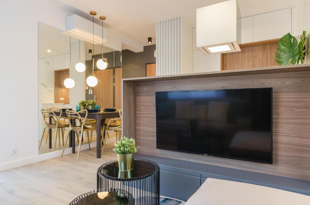 Televízia a/alebo spoločenská miestnosť v ubytovaní Apartament Różana
