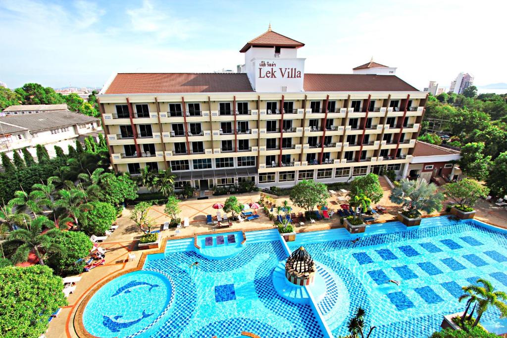 an aerial view of a hotel with a large pool at Lek Villa in North Pattaya
