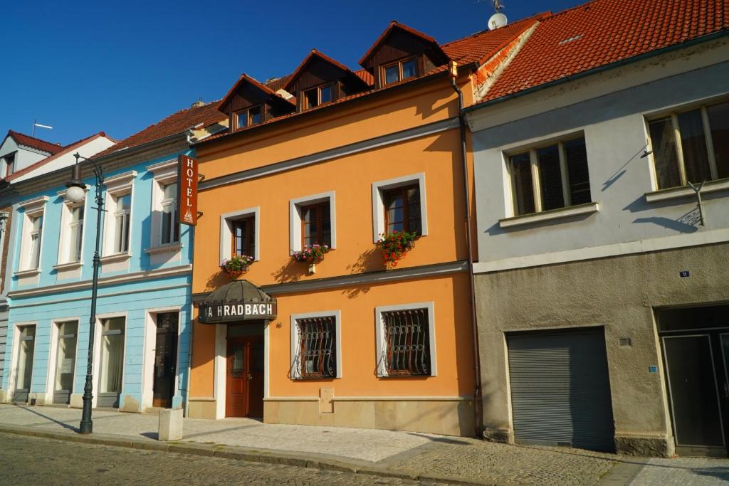 a group of buildings on a street at Hotel Na Hradbách in Louny