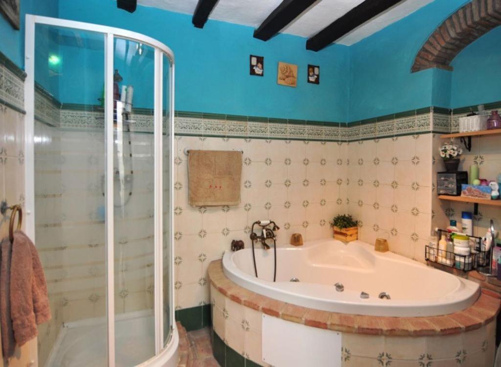 a bathroom with a tub and a shower at `PRECIOSA CASA ANDALUZA CON VISTAS in San Roque