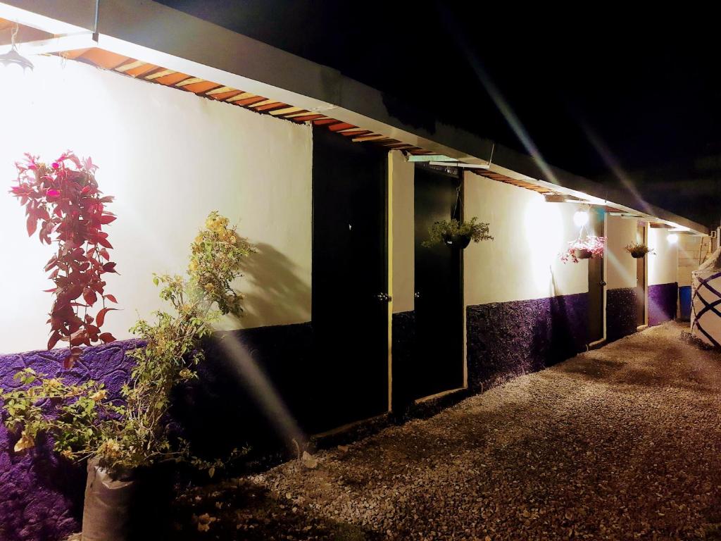 ein Gebäude mit einer Tür und Seitenpflanzen in der Unterkunft Miroji in Zacatlán