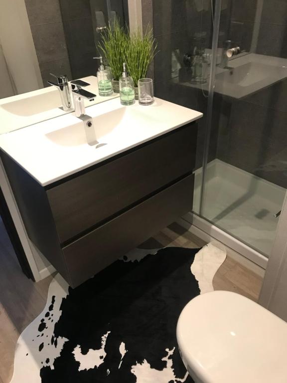 a bathroom with a sink and a toilet at Chelenko Lodge in Puerto Tranquilo