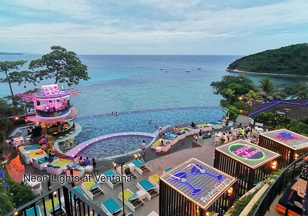 an aerial view of a pool at a resort at Fairways and Bluewater Boracay in Boracay