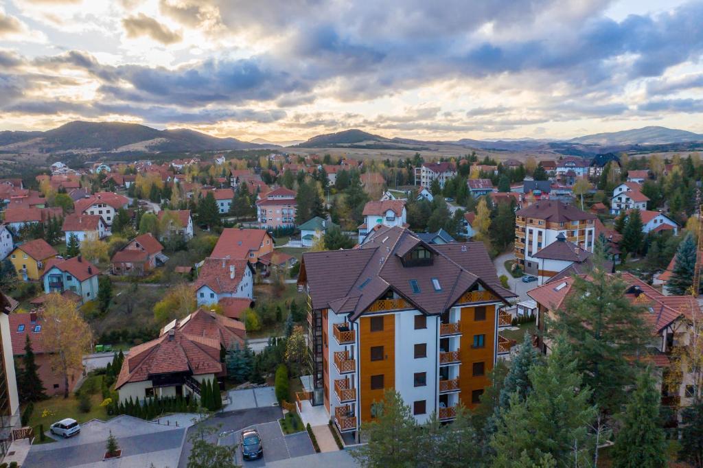 an aerial view of a town with houses at Apartman 008 in Zlatibor