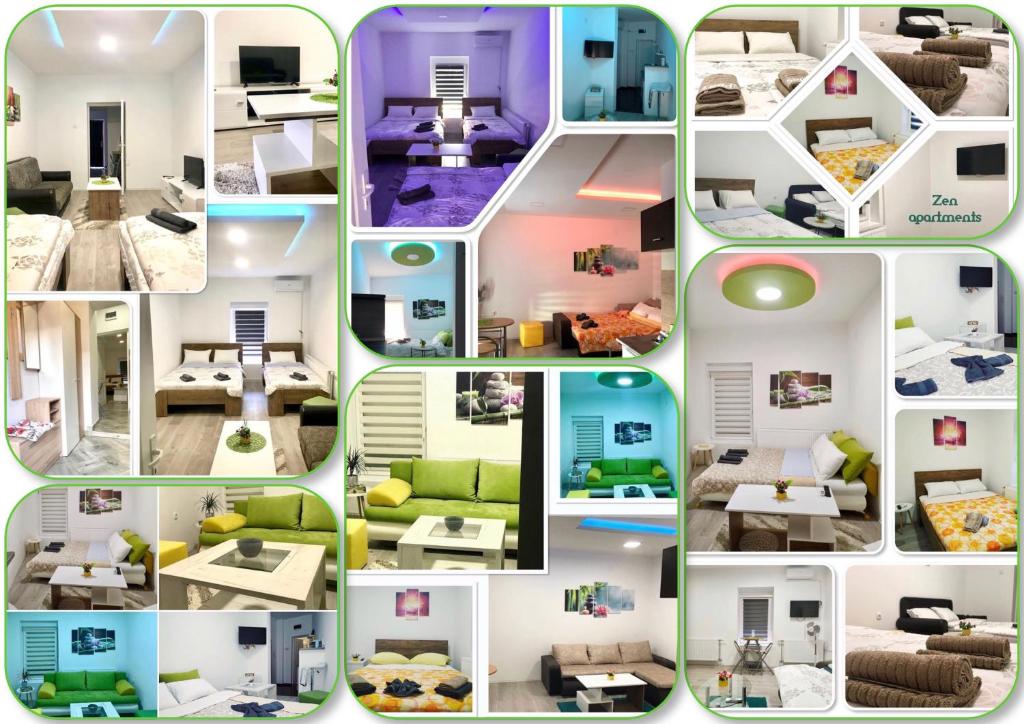 a collage of different pictures of a room at Zen Apartmani in Zrenjanin