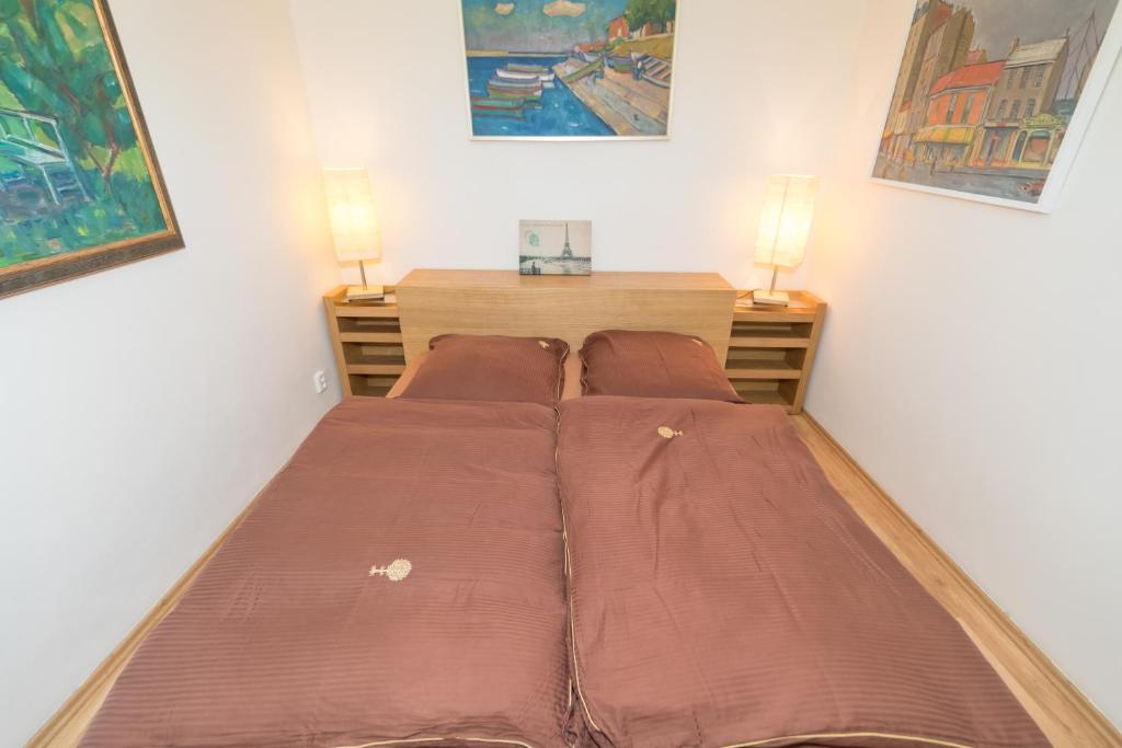 Łóżko lub łóżka w pokoju w obiekcie Budyně Apartment