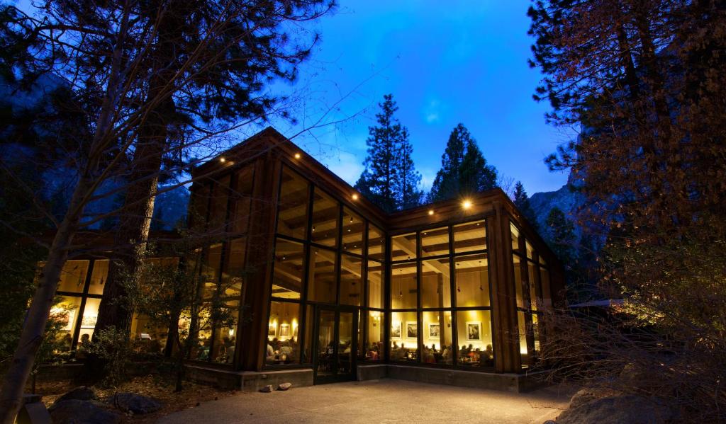 a large building with a large window in the middle of it at Yosemite Valley Lodge in Yosemite Village