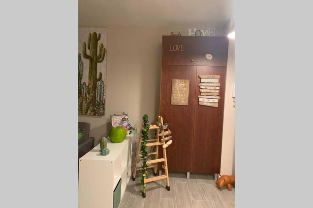 Habitación con puerta y estante con cactus en Luxury apartment, en Málaga