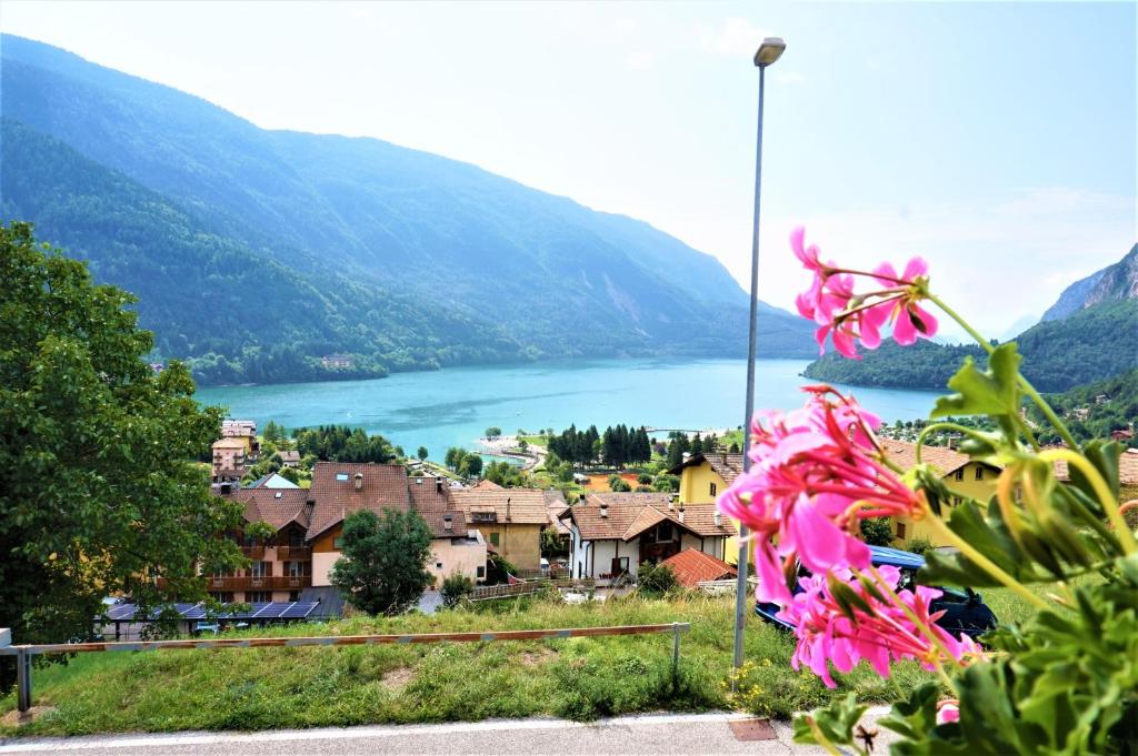 a view of a town and a lake from a hill at Pra de Dort Casa Vacanze in Molveno