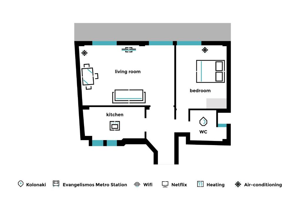 Plán poschodí v ubytovaní Desirable 1BD Apartment in Kolonaki by UPSTREET