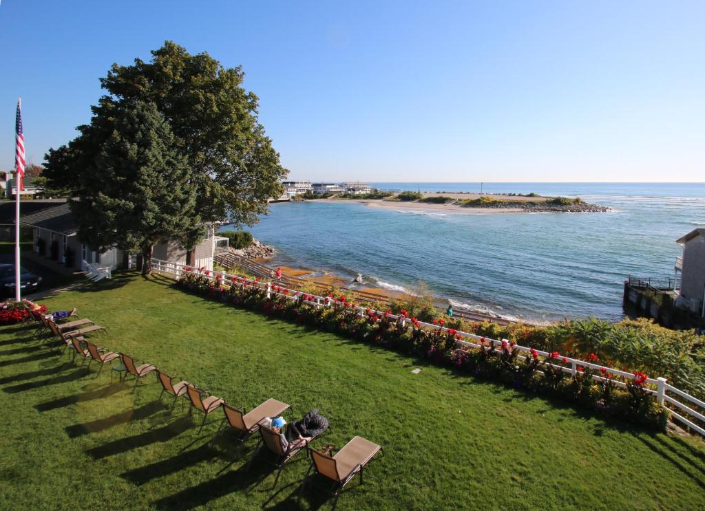 a park with a view of the ocean and a beach at Terrace By The Sea in Ogunquit