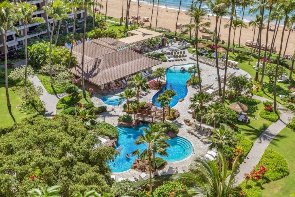 an aerial view of the pool at the resort at Kaanapali Alii in Lahaina