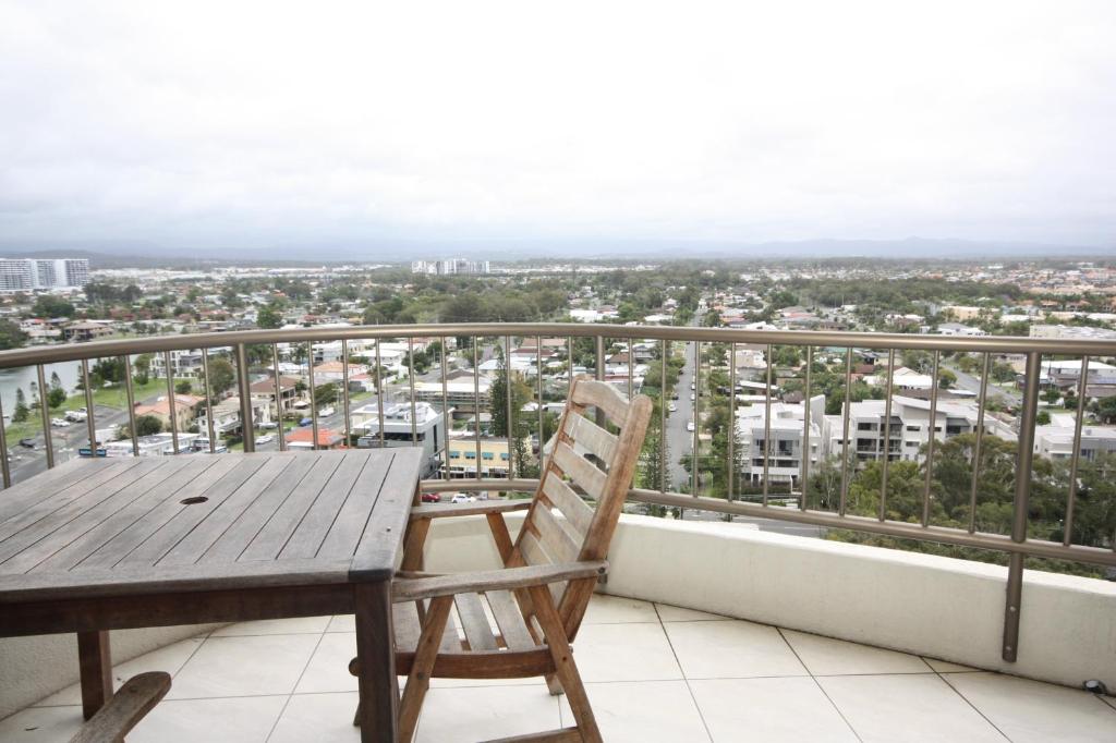 a view from a balcony overlooking a city at Broadwater Shores Waterfront Apartments in Gold Coast