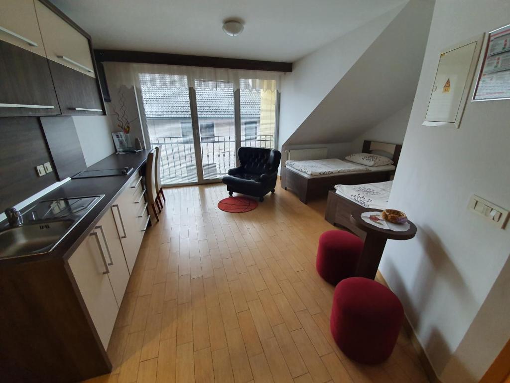 Kuchyň nebo kuchyňský kout v ubytování Hostel Novak