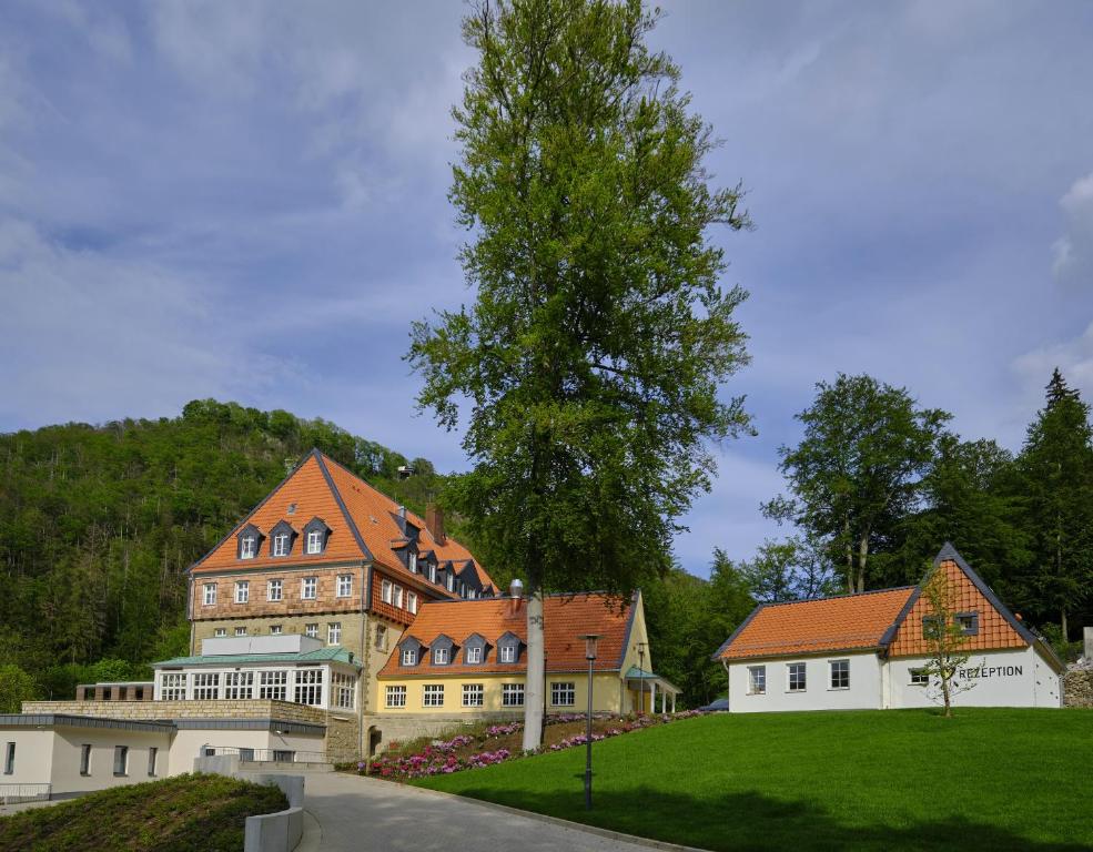 una grande casa con un albero di fronte di Sonnenresort Ettershaus a Bad Harzburg