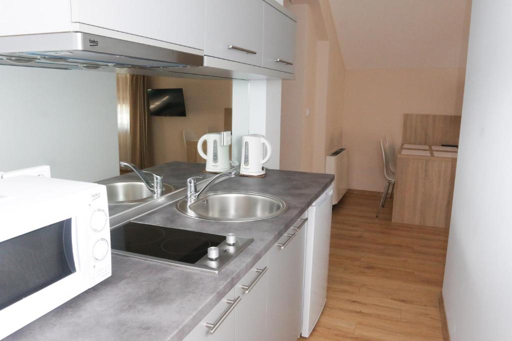 Kuchyň nebo kuchyňský kout v ubytování Hotel Logavina 8 Garage Parking