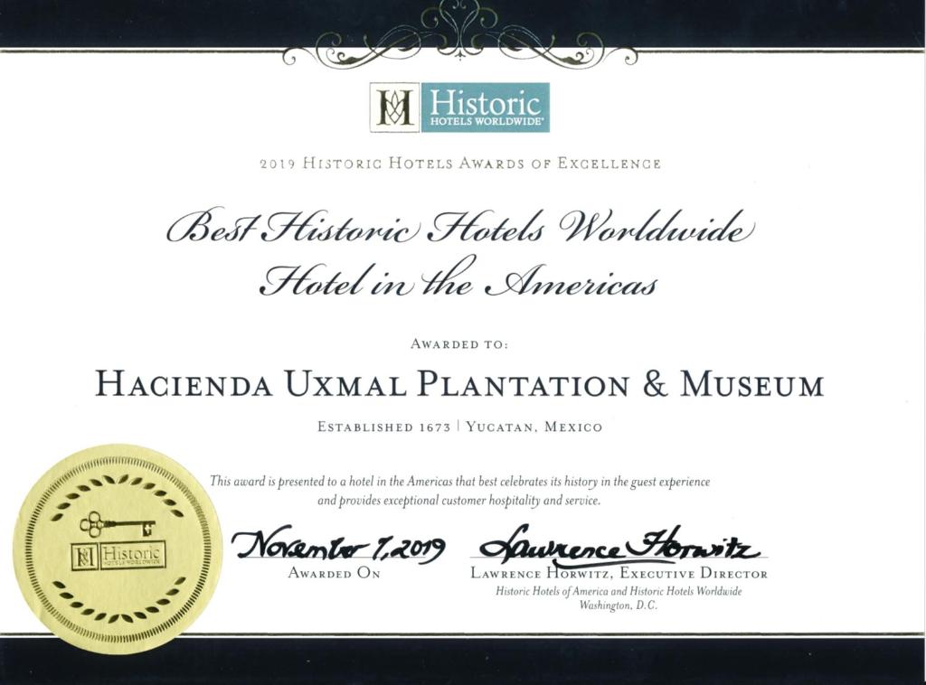 Certifikát, hodnocení, plakát nebo jiný dokument vystavený v ubytování Hacienda Uxmal Plantation & Museum