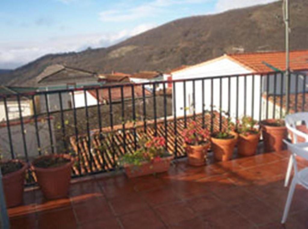 a balcony with potted plants and a fence at Las Calabazas in Barrado