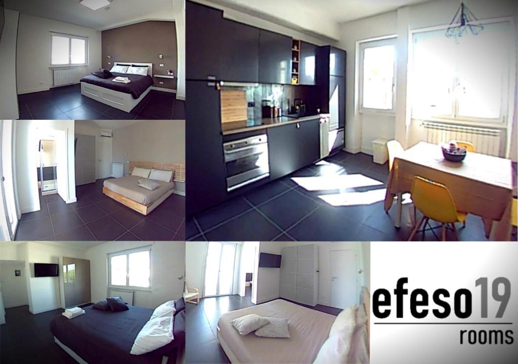 a collage of a kitchen and a living room at Efeso 19 in Rome