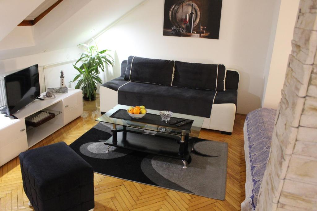 sala de estar con sofá y mesa de centro en Two Kings apartment, en Novi Sad