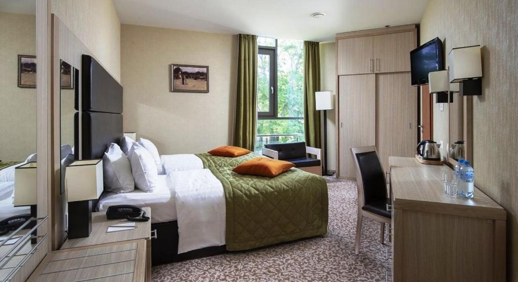 a hotel room with a bed and a television at New Peterhof Hotel in Petergof