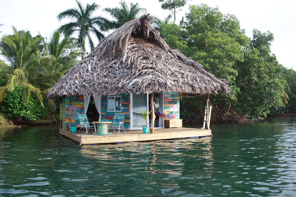 une petite cabane sur l'eau sur une rivière dans l'établissement El Toucan Loco floating lodge, à Tierra Oscura