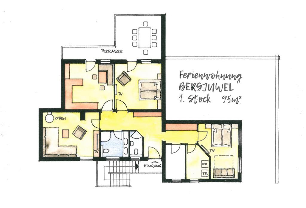 a drawing of a floor plan of a house at Bergjuwel in Nassereith
